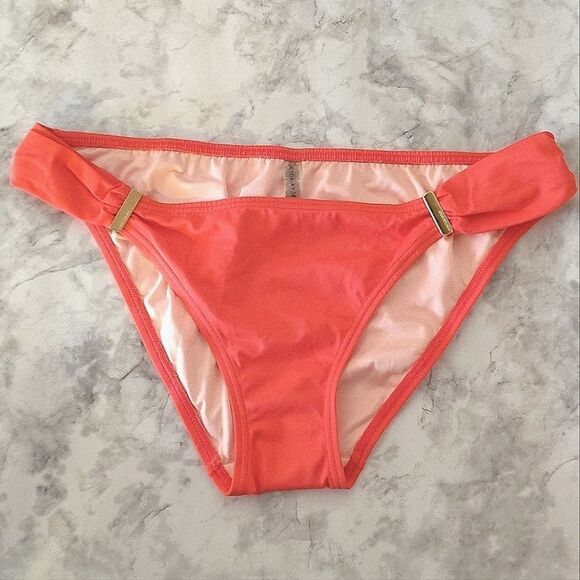 Victoria's Secret 2014 Coral Side Logo Lowrise Bikini Bottoms Large NWOT - Picture 2 of 16